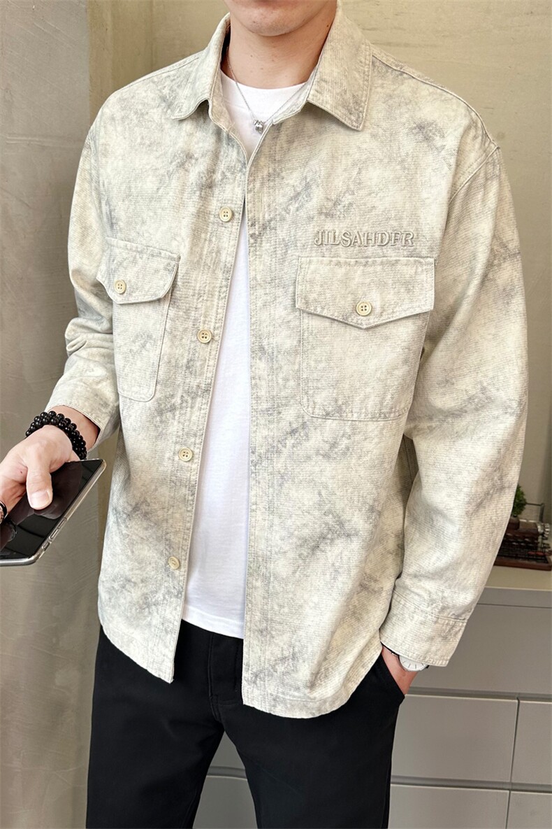 春季衬衫式外套男士脏脏灰翻领休闲宽松日系工装长袖C5505-P110,男装衬衫,电商A237