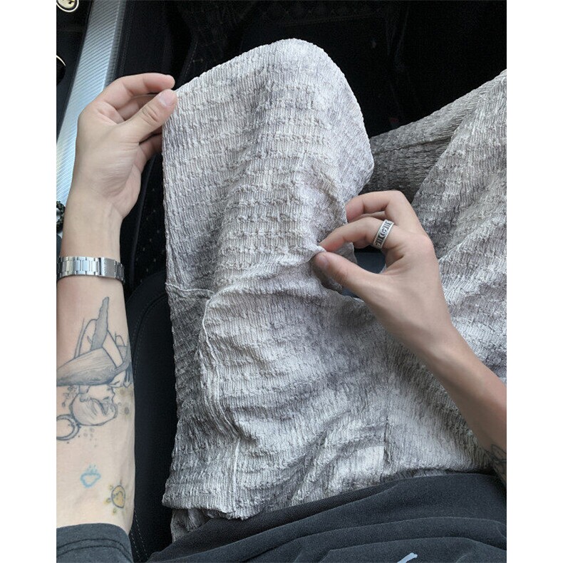 抖音泡泡纱褶复古水洗长裤休闲裤特P50,男装休闲裤,电商D205