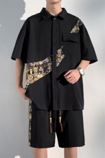 1小熊短袖衬衫男+短裤大码情侣套装92%聚酯纤维8%氨纶TZ77057P70，男装牛仔裤，星座226-2