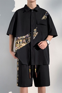 1小熊短袖衬衫男+短裤大码情侣套装92%聚酯纤维8%氨纶TZ77057P70图片