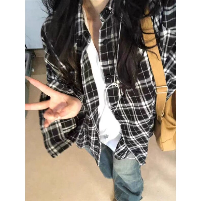 法式格子防晒衬衫女春夏季bf慵懒风衬衣外套设计感小众长袖上衣,男装防晒衣,星座1210-1
