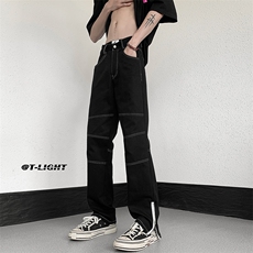 美式ins高街牛仔裤小众百搭明线拼接拉链牛仔裤K2308-P65控88，男装牛仔裤，电商A062