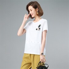 2021年夏季时尚气质百搭圆领T恤韩版套头优雅直筒，女装T恤，小林双子