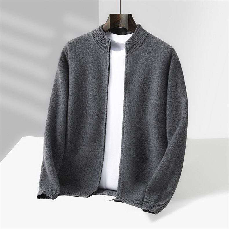 2025年秋季青春流行长袖半高领时尚百搭通勤简约开衫，男装羊毛衫，贝恒羊绒