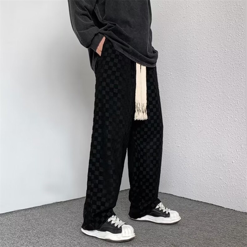 男秋季新款港风棋盘格子阔腿裤夏秋季休闲裤Z106P35,男装休闲裤,星座1116-2