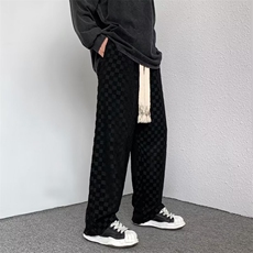 男秋季新款港风棋盘格子阔腿裤夏秋季休闲裤Z106P35，男装休闲裤，星座1116-2
