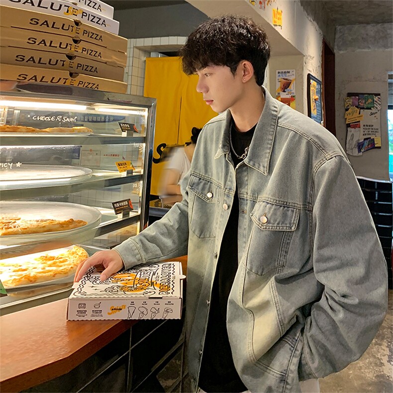 秋季新款Q2481-TP6088水洗牛仔外套美式复古港风夹克男,男装工装外套,电商A102