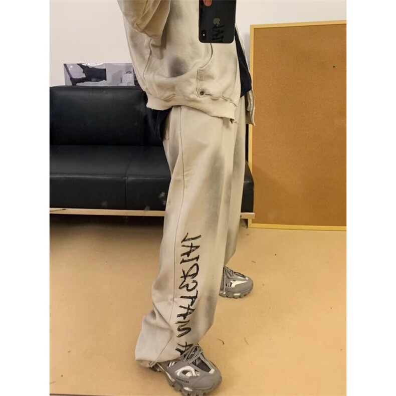 美式运动慵懒阔腿卫裤做旧水洗宽松情侣直筒休闲裤子LBK288-P50,男装休闲裤,星座1008