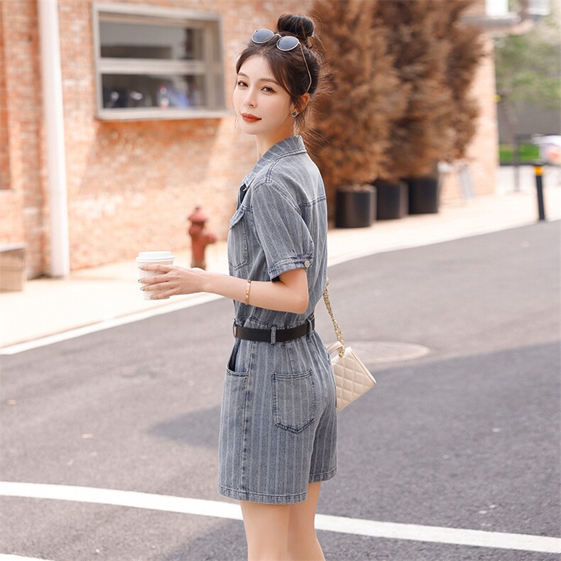 时尚显瘦牛仔连体裤夏季新款高腰修身短裤百搭休闲女装,女装连体裤,秋水欣儿