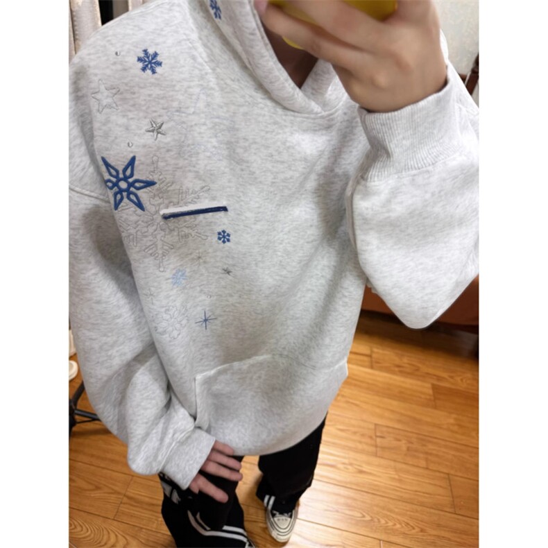 1506/QW100/P48潮雪花刺绣连帽卫衣重磅硬挺美式高街潮牌外套,女装短外套,星座1506