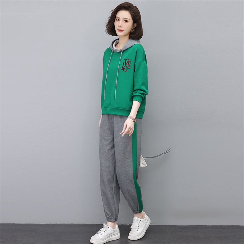 时尚字母刺绣休闲两件套女宽松显瘦运动服套装,女装套装/套裙,依恋蒂丝
