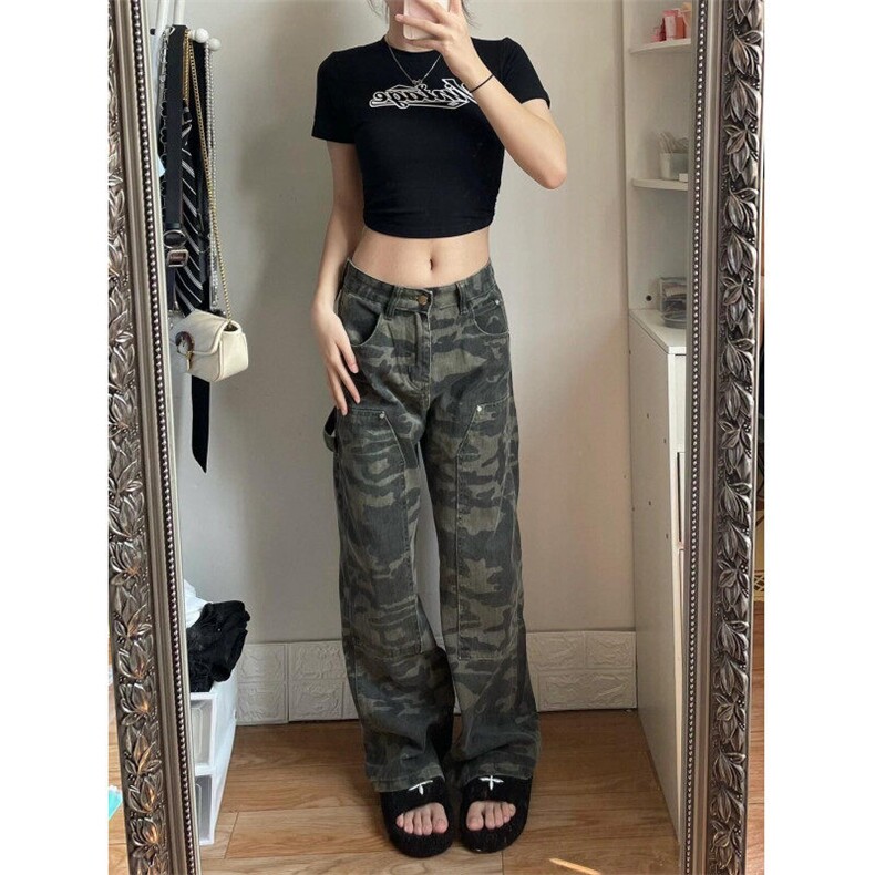网络图现货复古牛仔裤男女春秋新款迷彩长裤 RN7007-P55图片