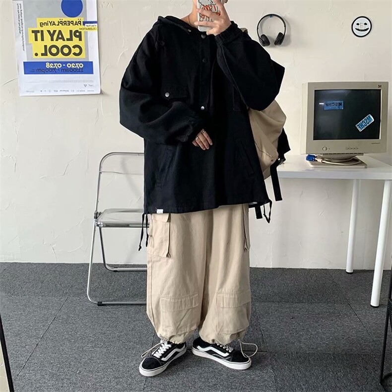 秋季痞帅工装外套男韩版潮流多口袋炸街衣服潮牌宽松休闲连帽夹克,男装夹克,星座1210-1