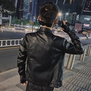 社会小伙韩版休闲修身机车服翻领痞帅水洗皮衣夹克D811-P118控148图片