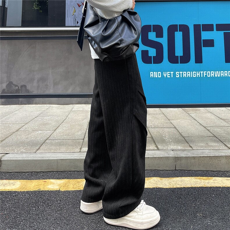 复合面料高克重雪尼尔鱼骨纹褶皱宽松休闲裤K25597/特P38黑色8,男装休闲裤,电商A094