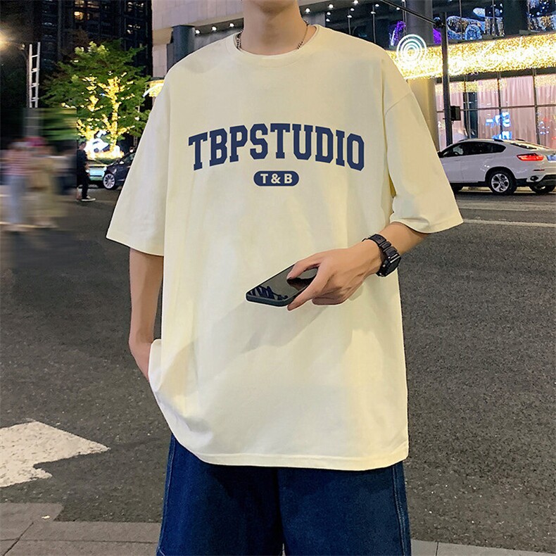 T655泡沫印花大码宽松纯棉运动圆领体恤衫oversize短袖T恤男重磅T,男装T恤,星座304A-1