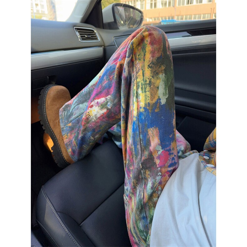 B221美式ins高街暗黑宽松直筒3D印花牛仔裤LK25431-特P50控88，男装牛仔裤，电商B221