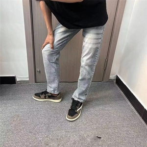 1506-1/K9991/P42潮男四道杆印花水洗牛仔裤男直筒显瘦复古牛仔裤图片