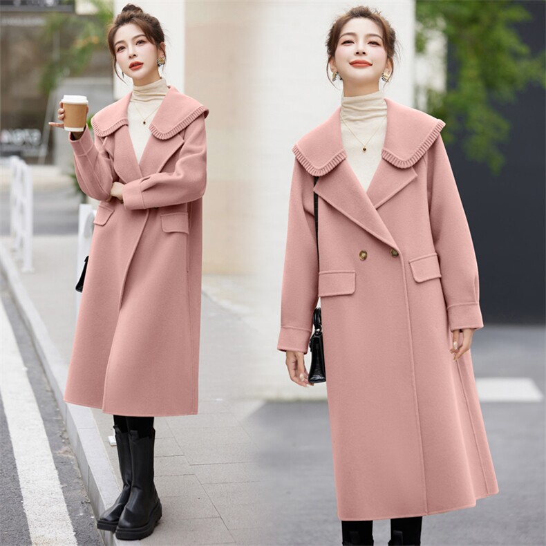 娃娃领双面羊毛大衣女2025春秋爆款高级感洋气流行长款羊毛呢外套,女装双面呢大衣,辉煌依升