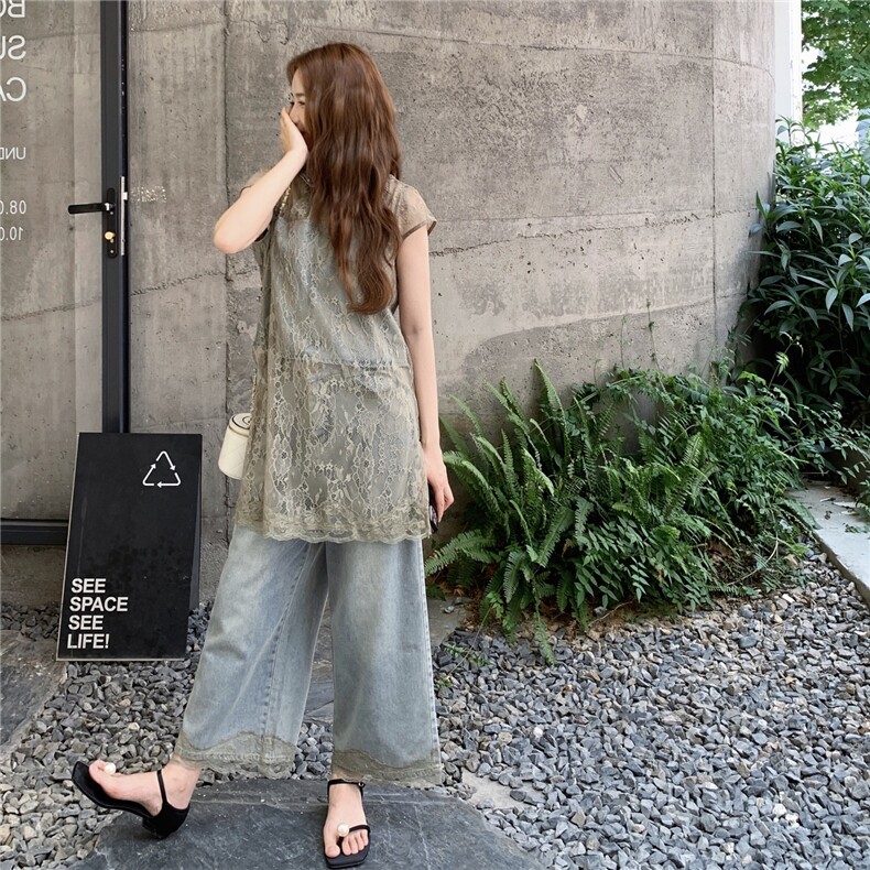 新中复古式蕾丝牛仔套装P175K258,女装套装/套裙,2C210