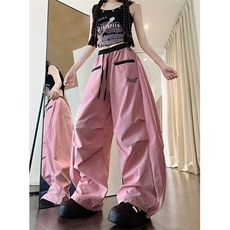 多巴胺休闲裤女格子褶皱感工装裤夏季慵懒宽松弯刀裤K6501-P49，男装工装外套，星座412-2