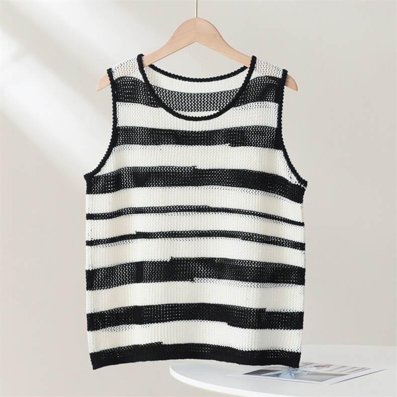 2025年夏季时尚潮流条纹针织无袖背心清凉上衣，女装背心吊带，忠诺羊绒
