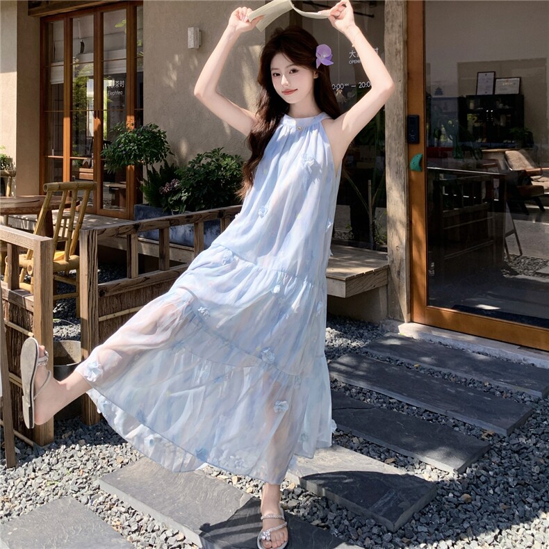 现货新款现货主推法式度假风挂脖连衣裙22161-P145-K219,女装连衣裙,网红馆