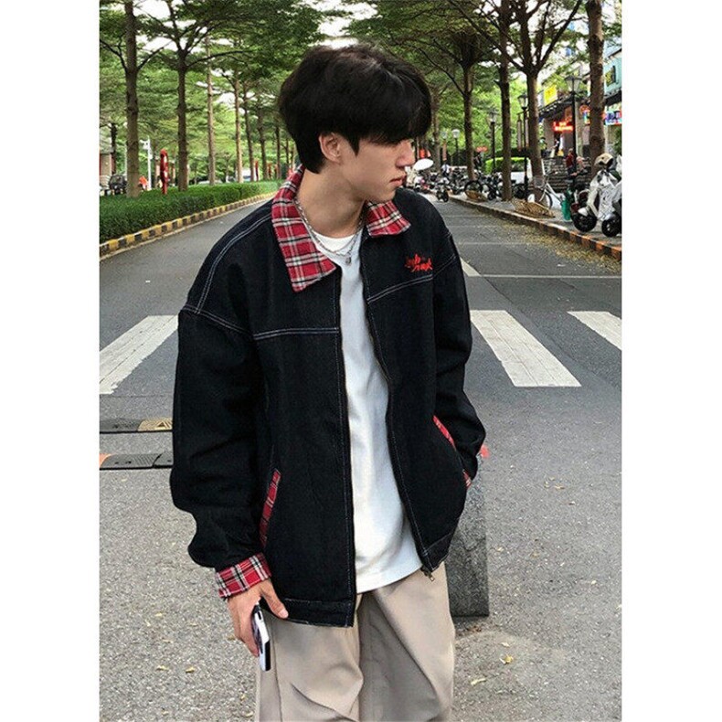 撞色cleanfit格纹夹克牛仔外套男女生秋季新款宽松夹克JK8963,男装夹克,星座1116A（原606A-3）