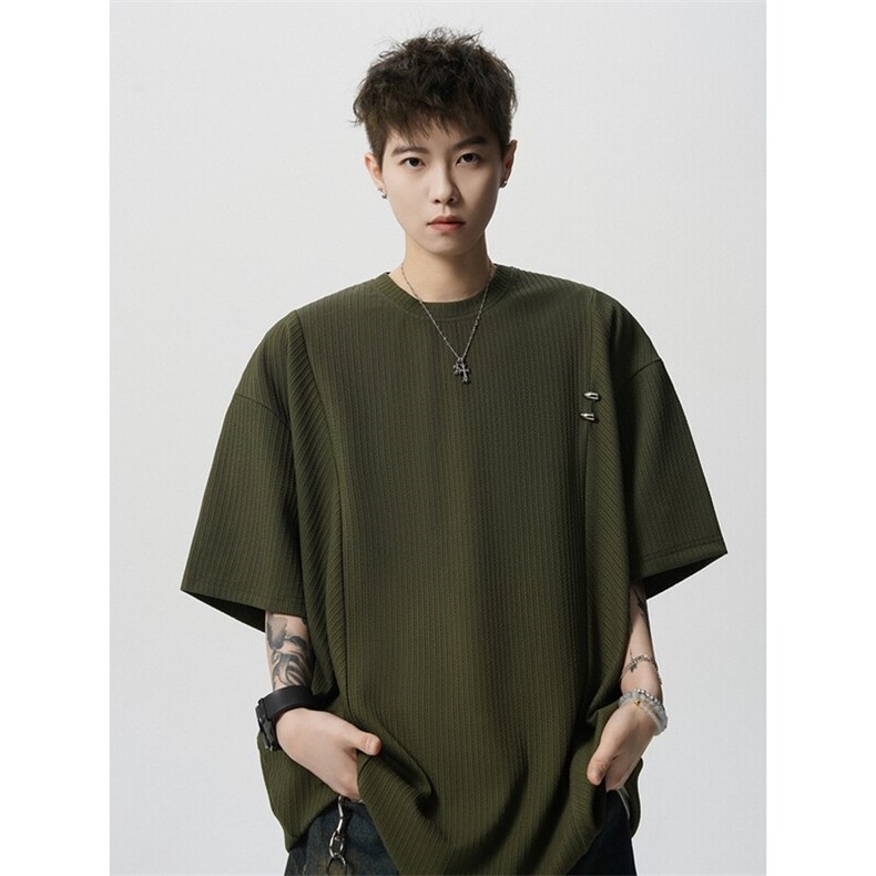 超大码金属标手工设计肌理感短袖T恤8XL-M垂感冰丝半袖DX1220/P38图片