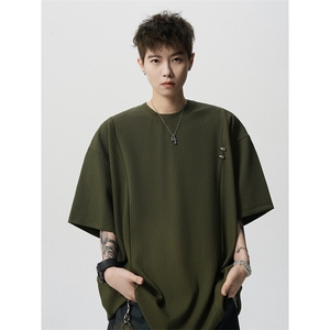 超大码金属标手工设计肌理感短袖T恤8XL-M垂感冰丝半袖DX1220/P38图片