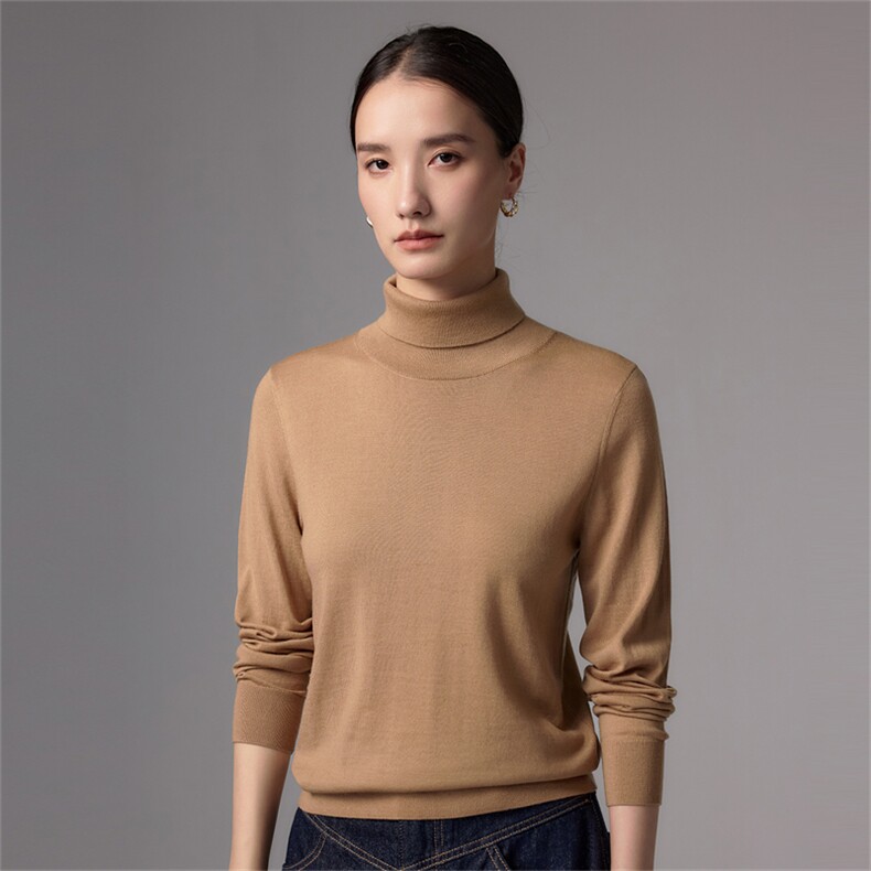 极简风高领精纺羊毛衫女薄款修身打底衫2025新款法式高端针织毛衣,女装羊毛衫,蚂蚁派对工厂直营店