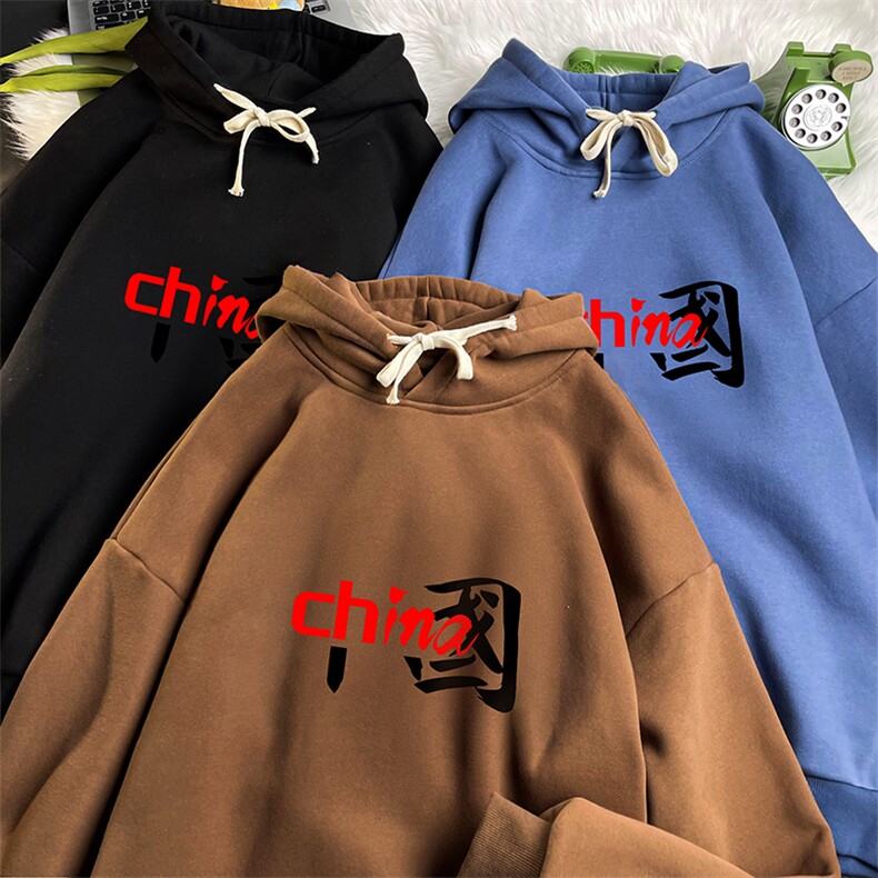 WY2189-P35加绒款-P40纯棉连帽卫衣男大码运动帽衫宽松薄,男装卫衣,电商A040