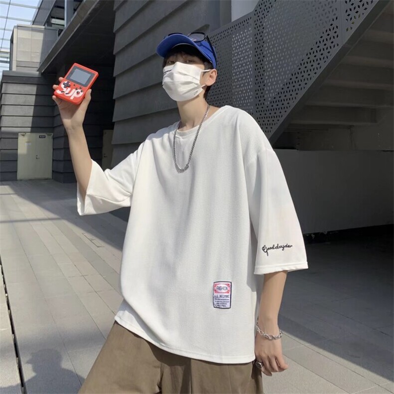 七分袖t恤男夏季薄款短袖港风潮牌宽松休闲大码帅气半袖上衣体恤,男装T恤,星座1210-1