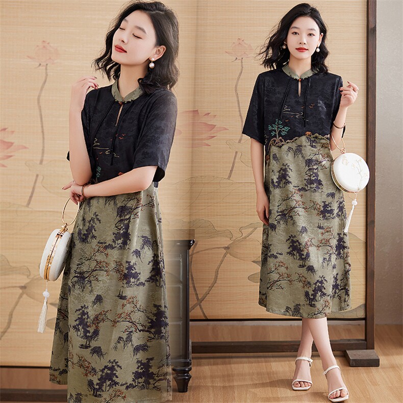 新中式国风刺绣连衣裙女夏装2025年新款复古气质广州十三行裙子女，女装连衣裙，媚琳依坊