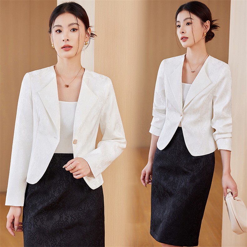 高端提花小西装短款外套女修身秋装新款时尚休闲气质长袖百搭上衣，女装短外套，婵米儿