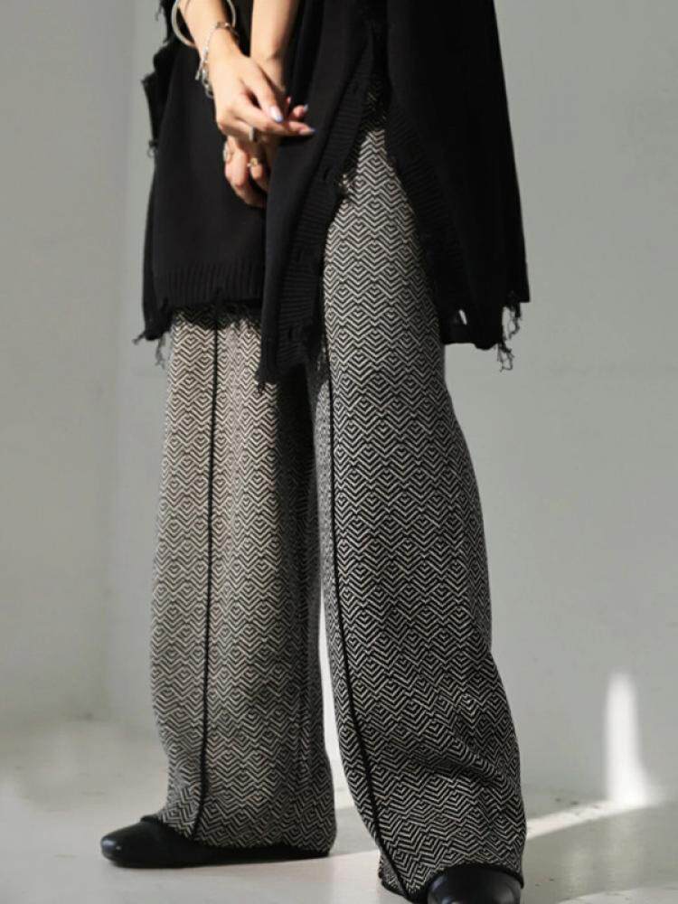 2024年秋季新款宽松显瘦带兜提花三角针织裤，女装休闲裤，佳弈羊绒