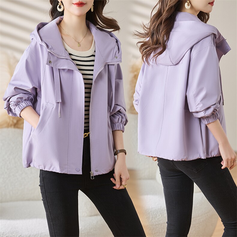 大码小个子韩系休闲宽松短外套女2025新款胖MM春秋百搭连帽风衣潮，女装短外套，慕咨