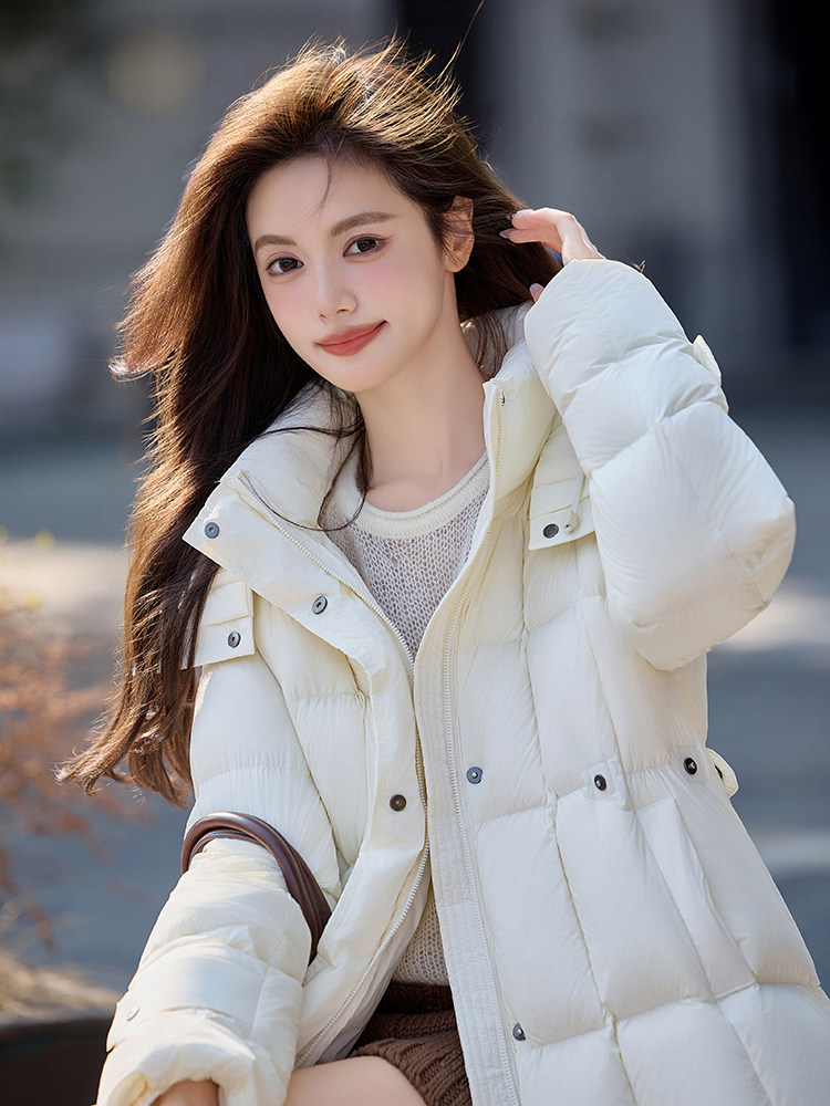 水衣源6832款纯色小蛮腰连帽显瘦羽绒服女(腰围可调节),女装羽绒服,水衣源