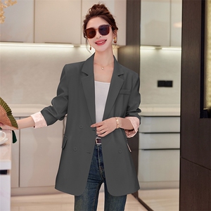 阔版宽松西装外套女2025春秋新款韩版设计感袖口撞色休闲西服上衣图片