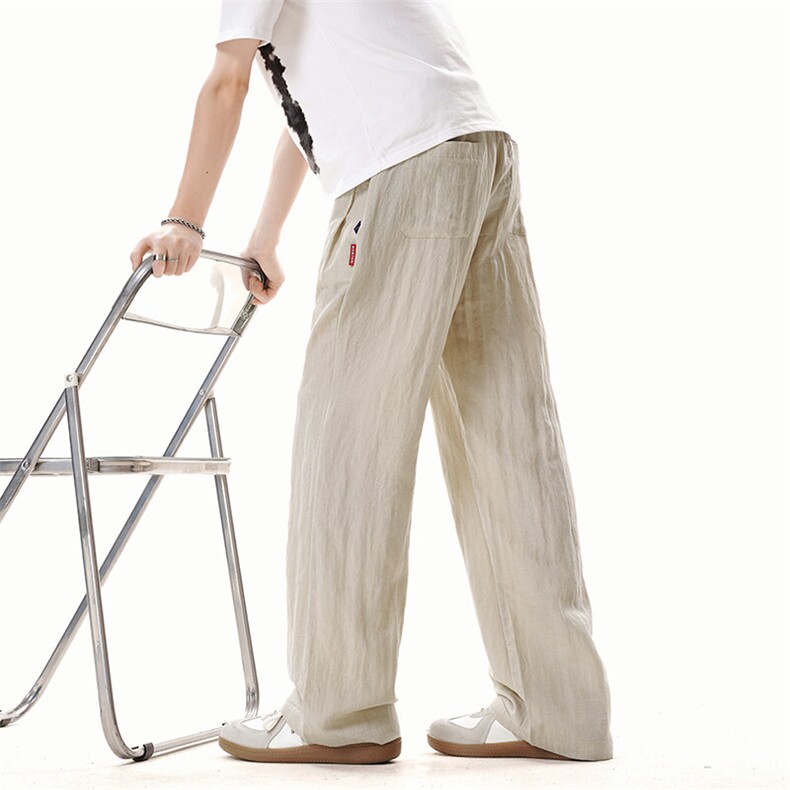 3015#-P45肌理感亚麻冰丝休闲裤男女夏季宽松速干直筒阔腿长裤,男装休闲裤,电商A178