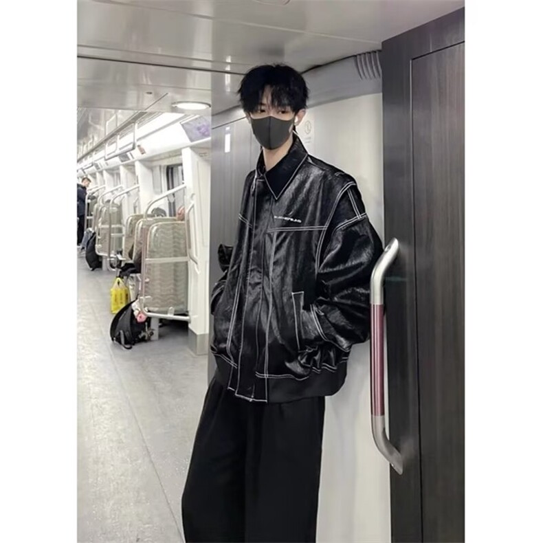 W190-P79美式高级感皮衣外套男士春秋季款潮牌高街痞帅机车,男装皮衣,电商B323A