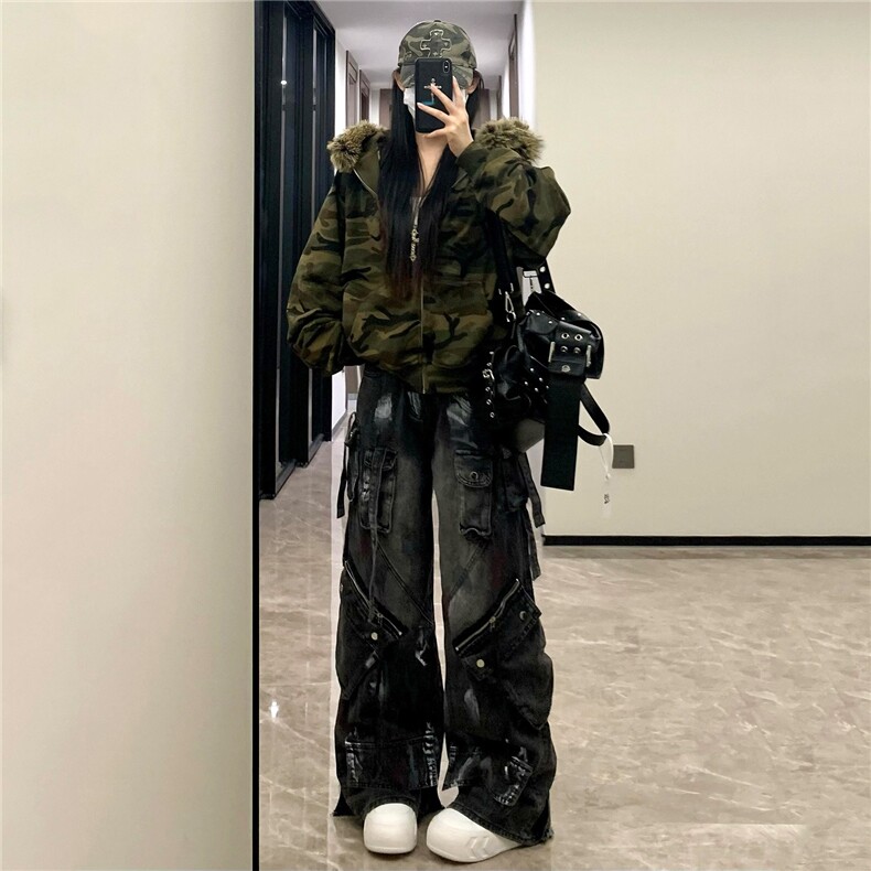 网图美式大毛领迷彩连帽卫衣外套加绒开衫情侣A025-QY16039-P88,女装短外套,电商A025