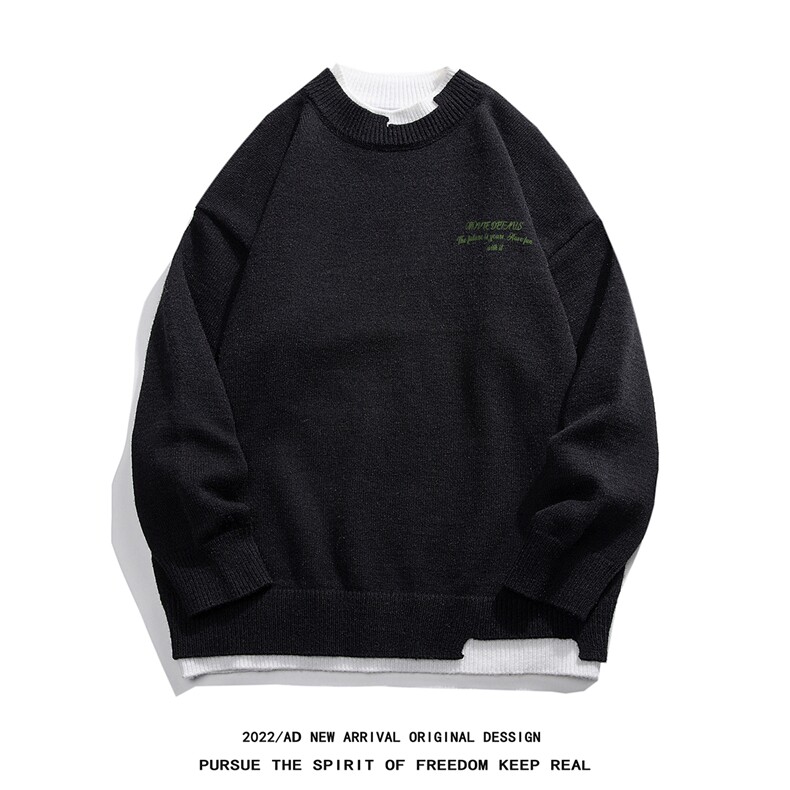 白底22秋冬新款设计感ins潮流假两件圆领套头毛衣M223P65控88,男装针织衫/毛衣,电商A247-1