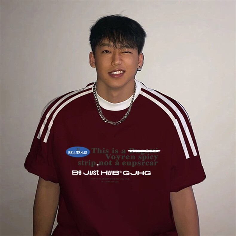 夏季美式高街重磅纯棉三条杠织带撞色男女短袖T恤ZD357-特P30图片