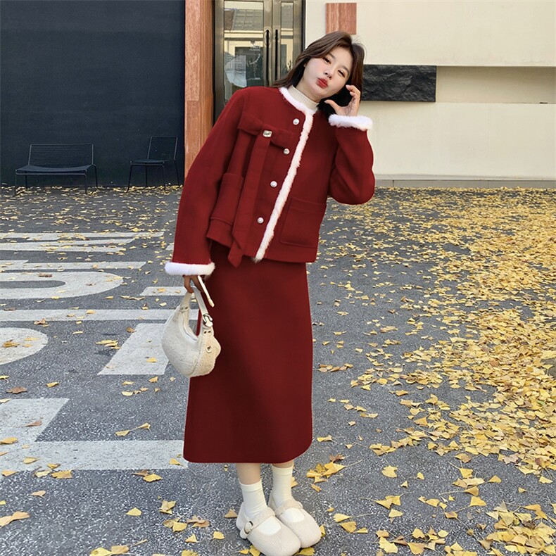 【】圣诞新年红蝴蝶结羽绒套装1216-P315-K478,女装套装/套裙,2C305