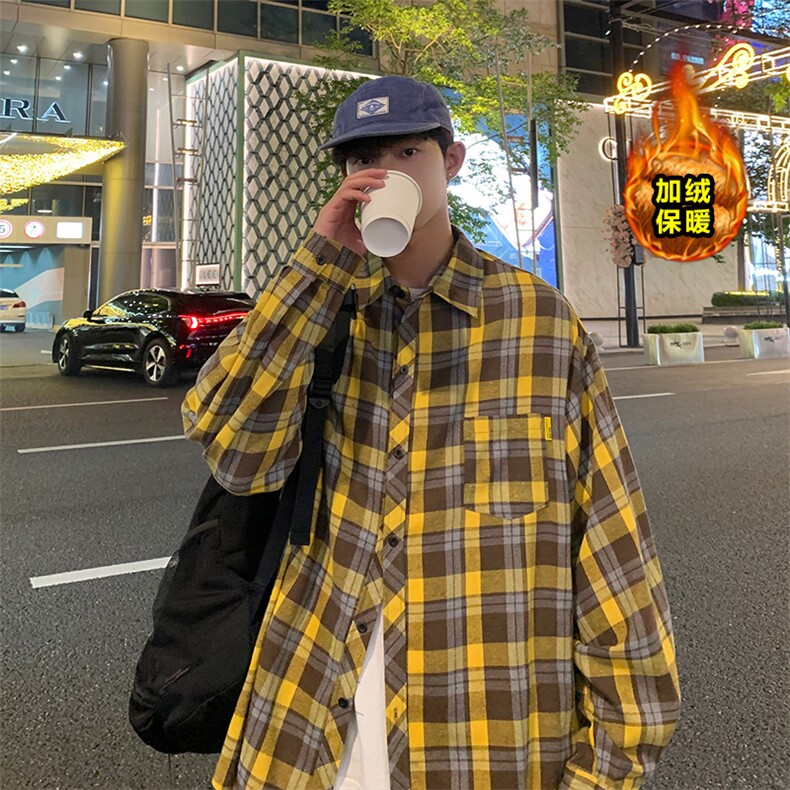 高级感宽松休闲外套保暖长袖格子衬衫男C2160-特P32/C9733-特P40,男装衬衫,电商A007