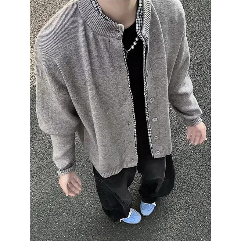 灰色假两件开衫毛衣外套男秋冬cleanfit美式Y75-P70,男装针织衫/毛衣,星座1109-4