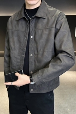 皮衣外套男款秋季2025新款翻领修身皮夹克C317-5536-P145，男装夹克，电商C317