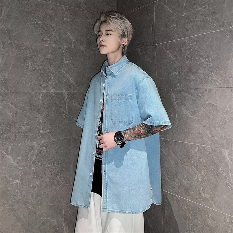牛仔衬衫男士韩版潮流文艺帅百搭夏季2024新款ins外套CY741-P45,男装衬衫,星座412-3