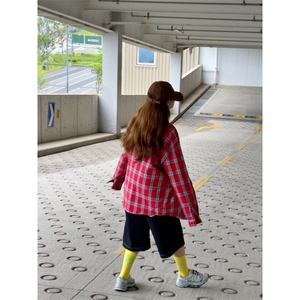 TC589-P45复古格子衬衫情侣新款潮牌长袖衬衣宽松休闲百搭上衣图片